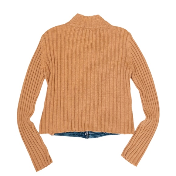 Denim & Ribbed Knit Cardigan - Picture 2 of 2